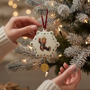 Hummel Ornament Skating Boy 2010 Porcelain Christmas Ivory/Green NIB